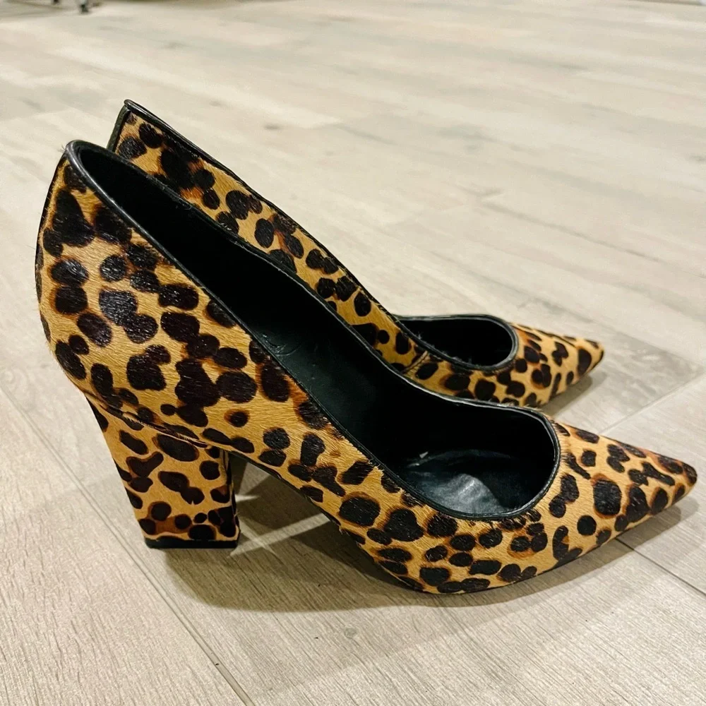 Nine West pointy leopard high block heels Size 6 heel 3.5in pumps